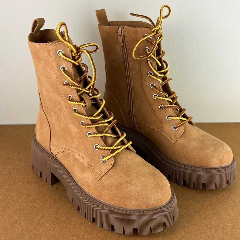 NEW DOLCE VITA BROWN COMBAT BOOTS - Picture 2 of 11